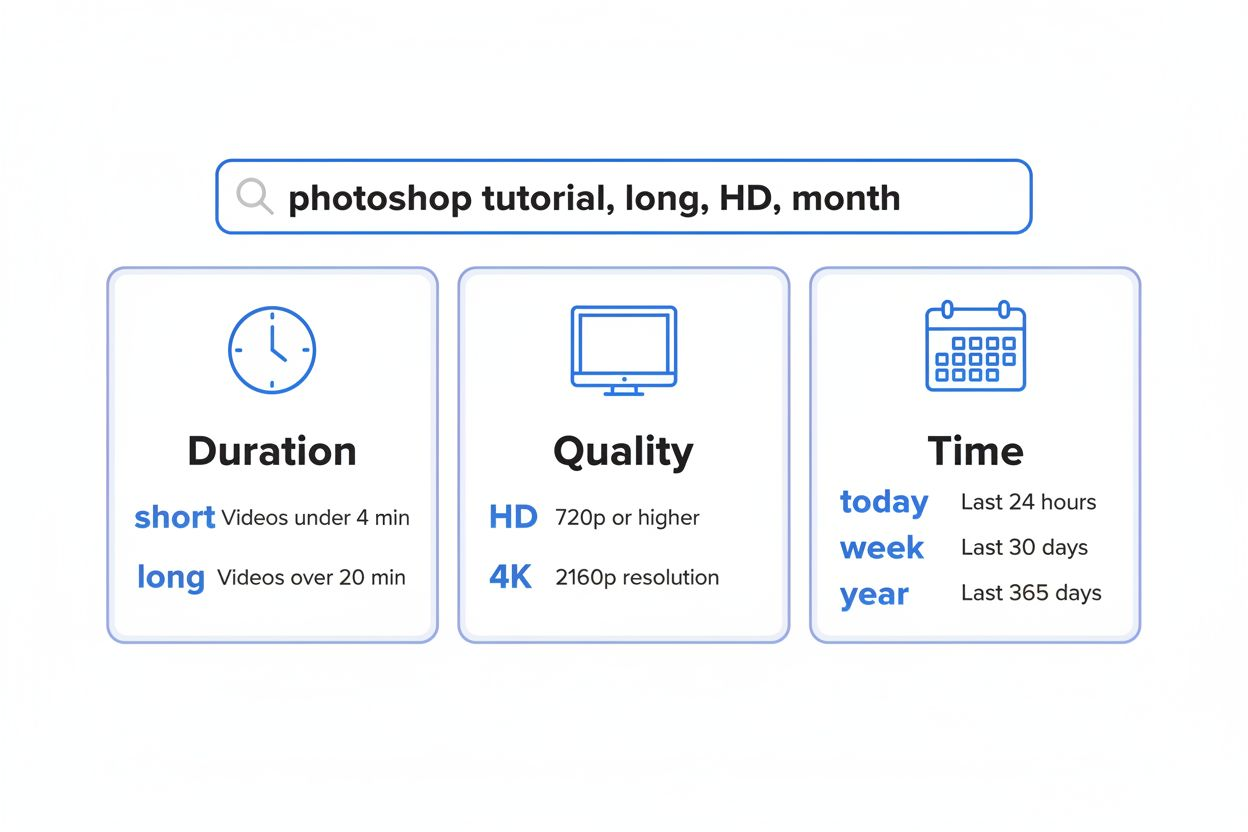 Chart of YouTube search filters and examples