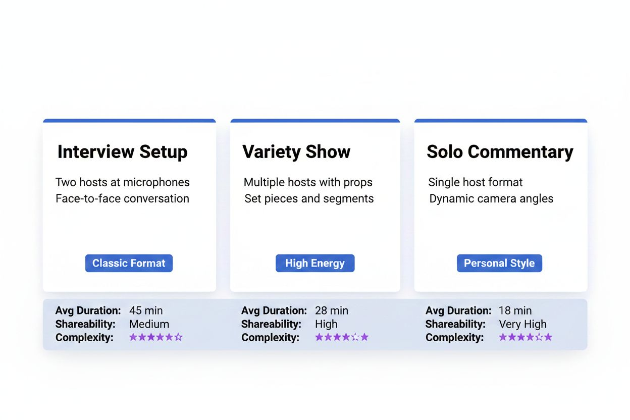Comparison chart of three different podcast formats