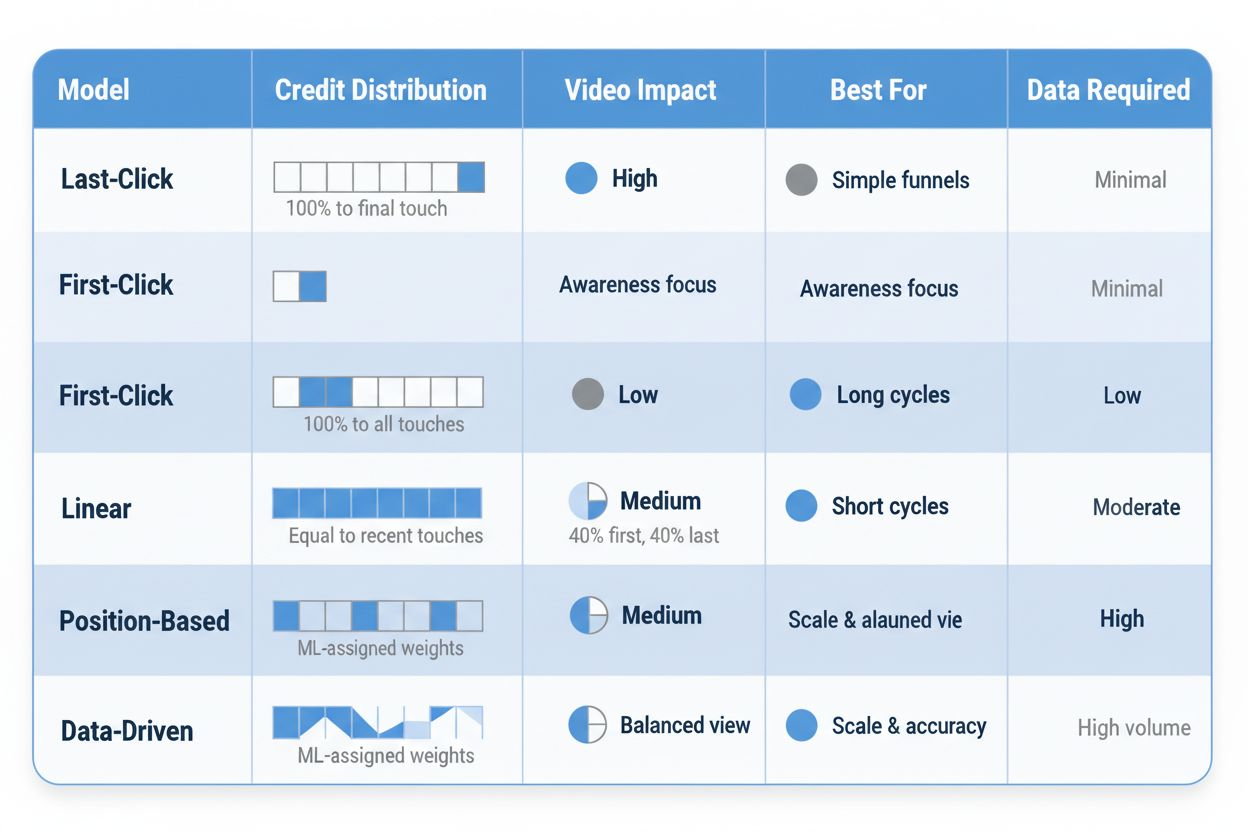 Comparison table of attribution models