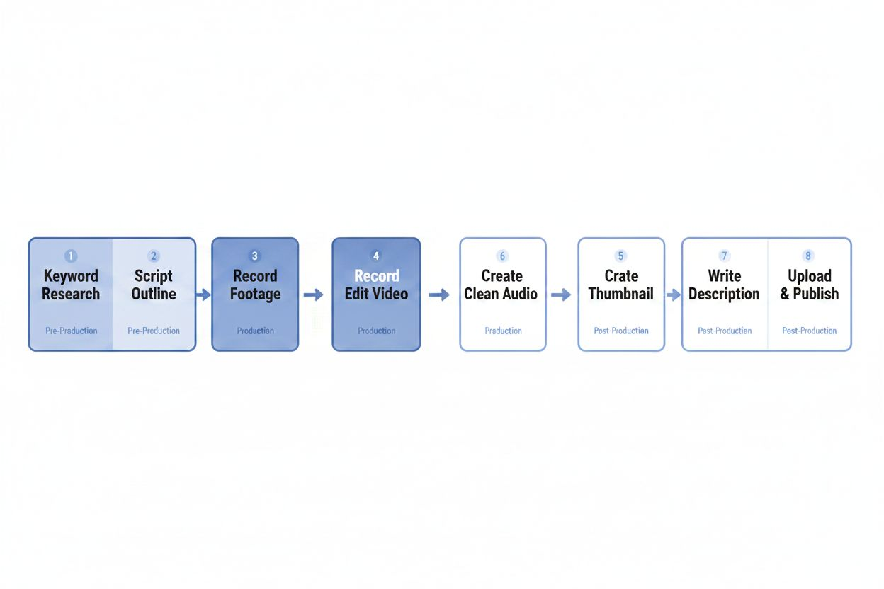 Horizontal workflow timeline with sequential steps
