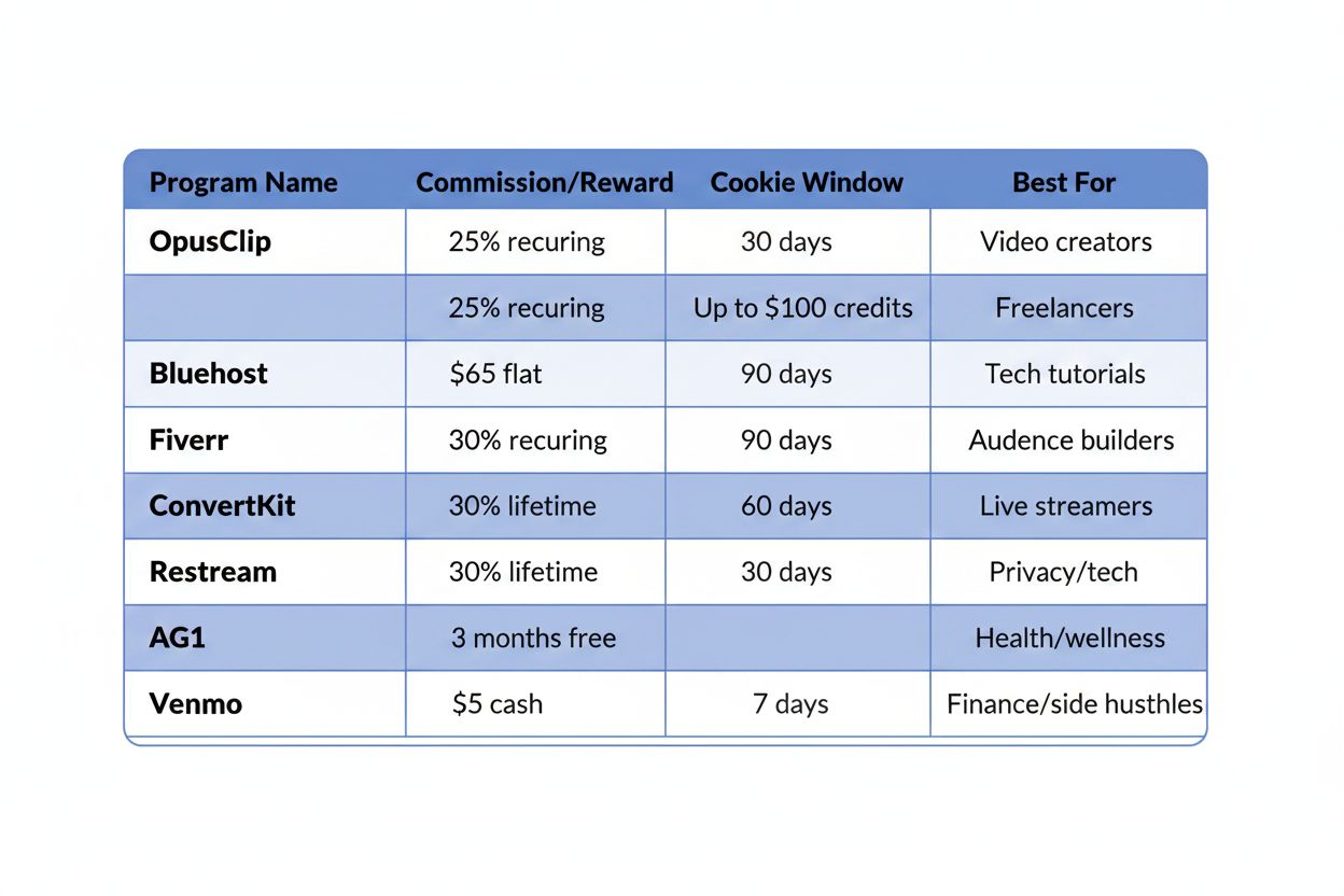 Table comparing several referral programs and rewards