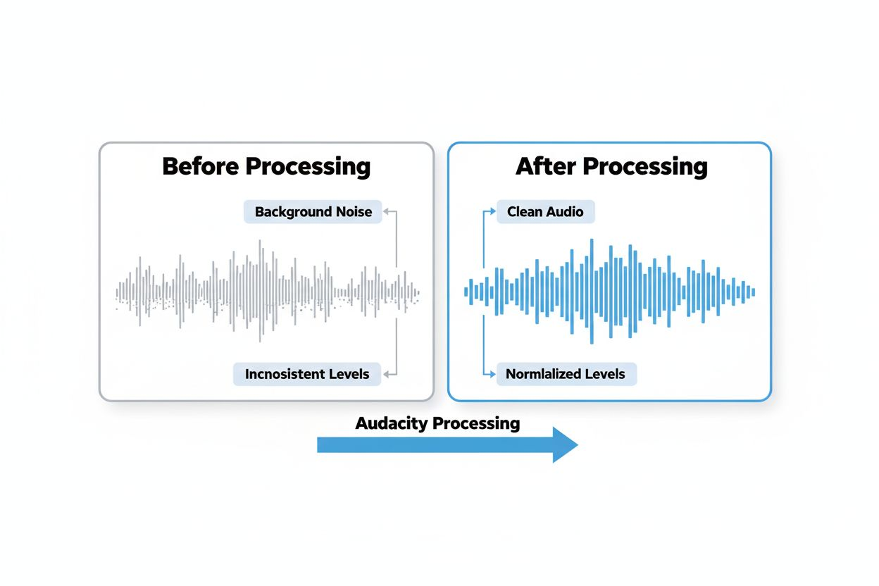 Side-by-side audio waveforms showing before and after