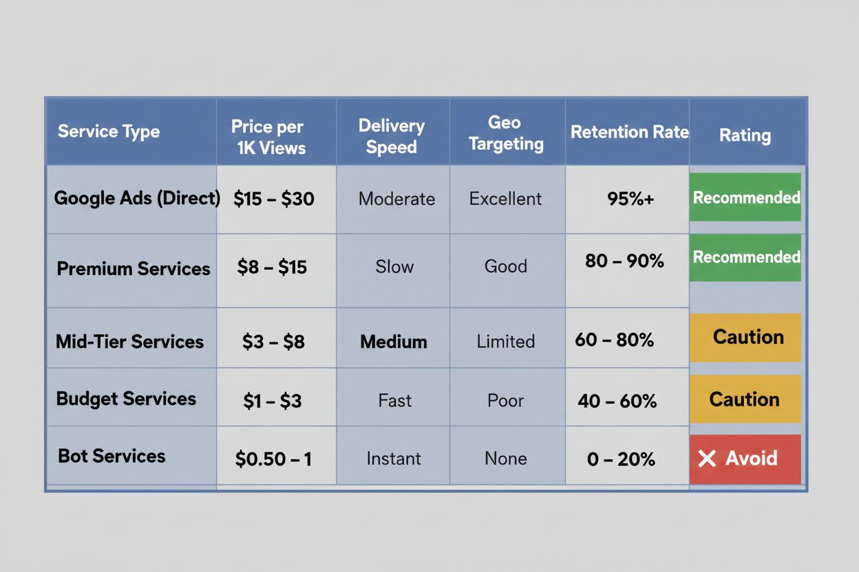 Comparison chart of promotion service pricing
