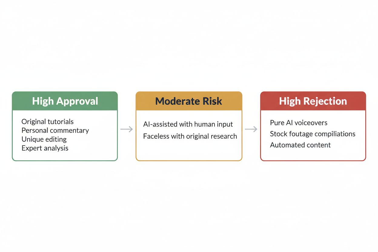 Three-tier color-coded chart of content approval likelihood