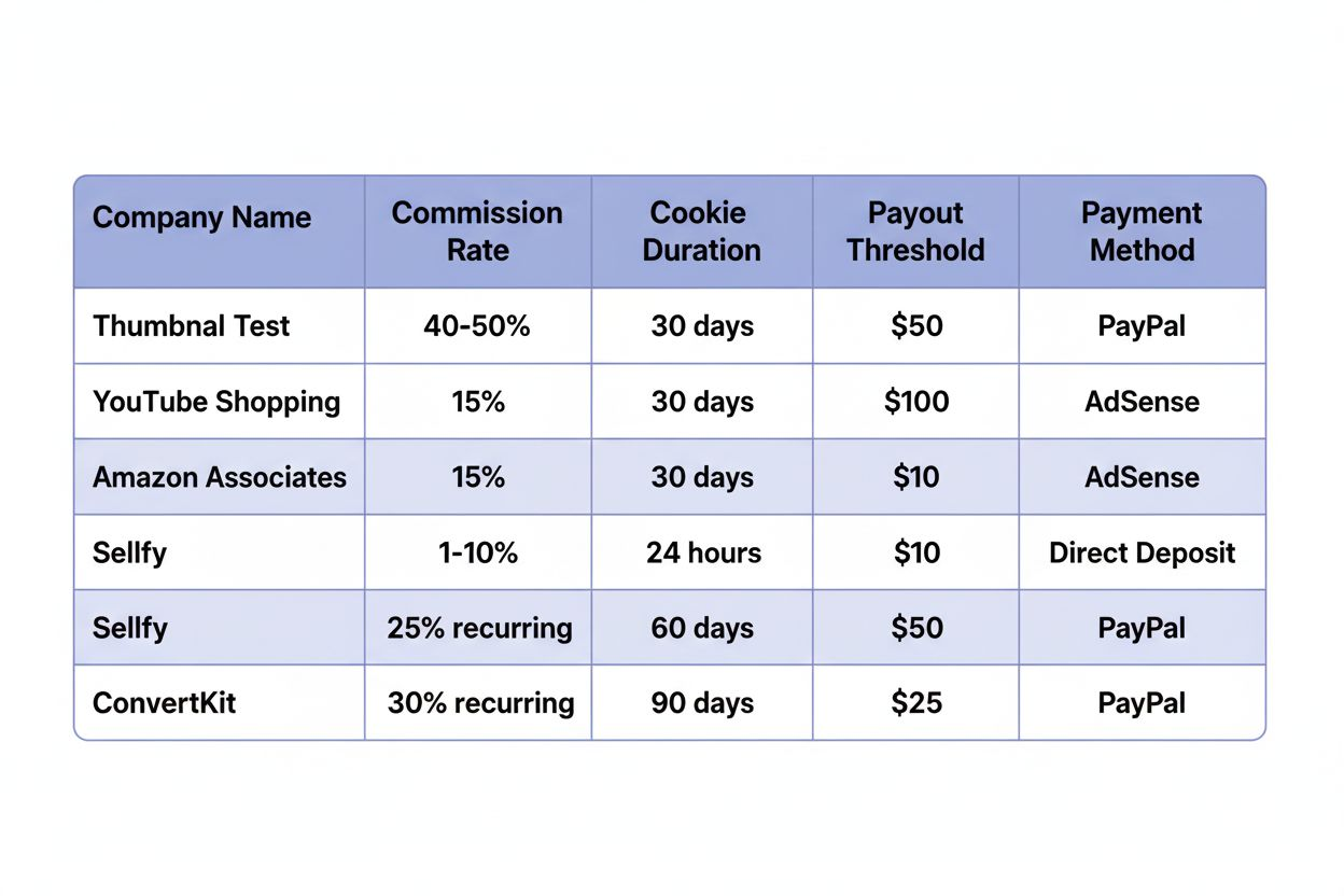 Comparison table of different referral programs and payouts