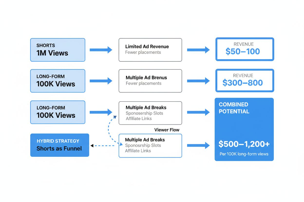 Flowchart comparing two content monetization paths