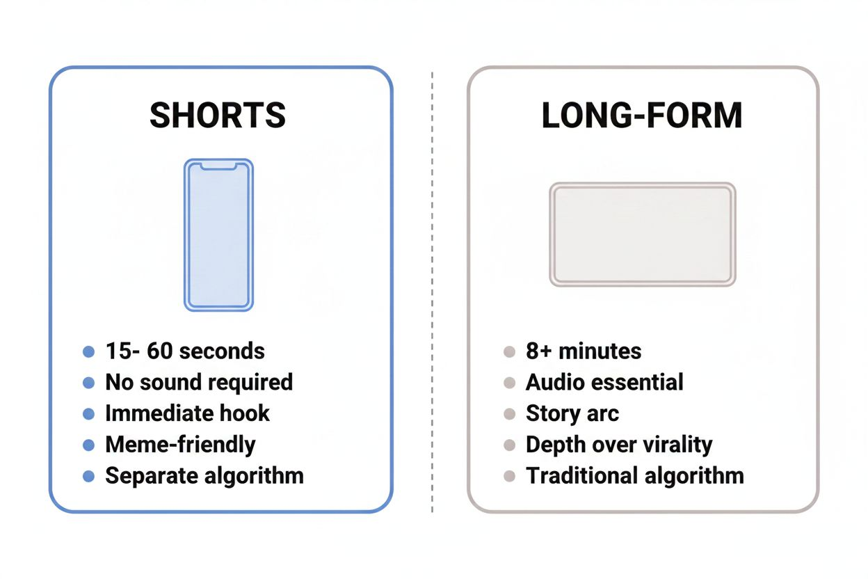 Comparison diagram contrasting short-form and long-form video