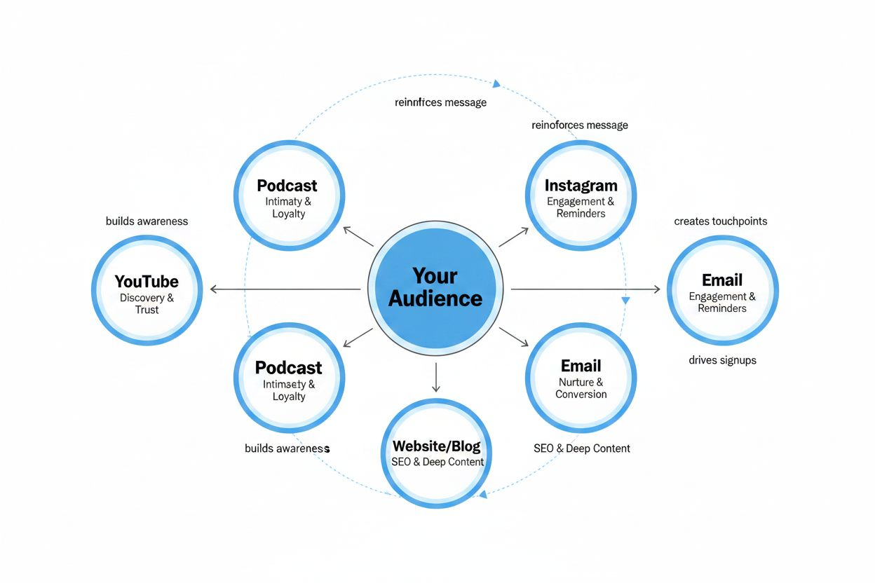 Circular diagram of platforms supporting audience engagement