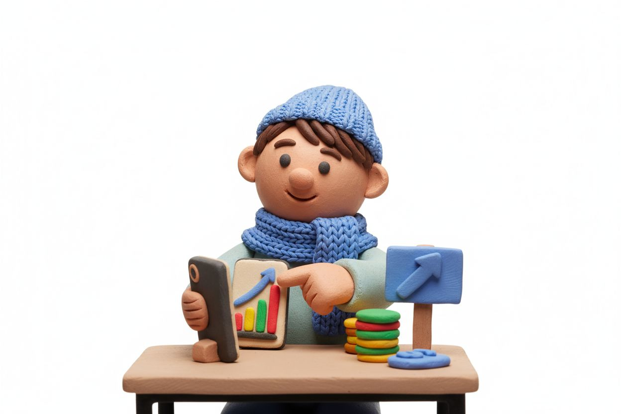 Person holding phone displaying analytics app screen