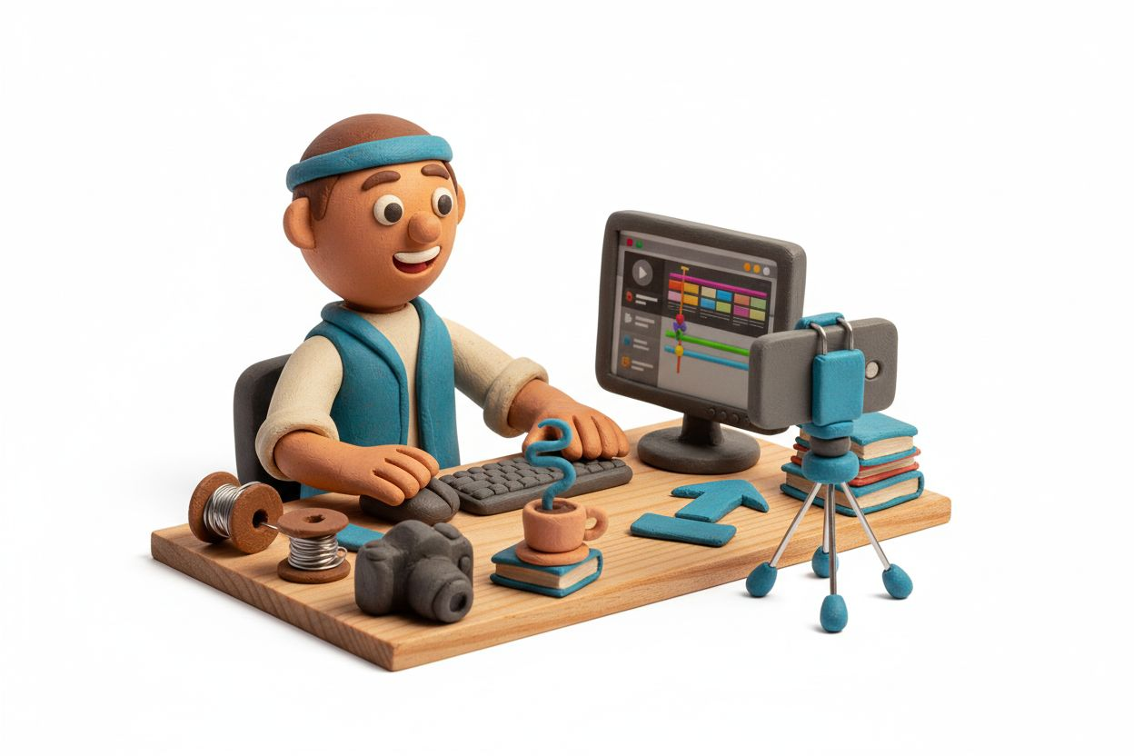 Split-screen view of a content creator workspace