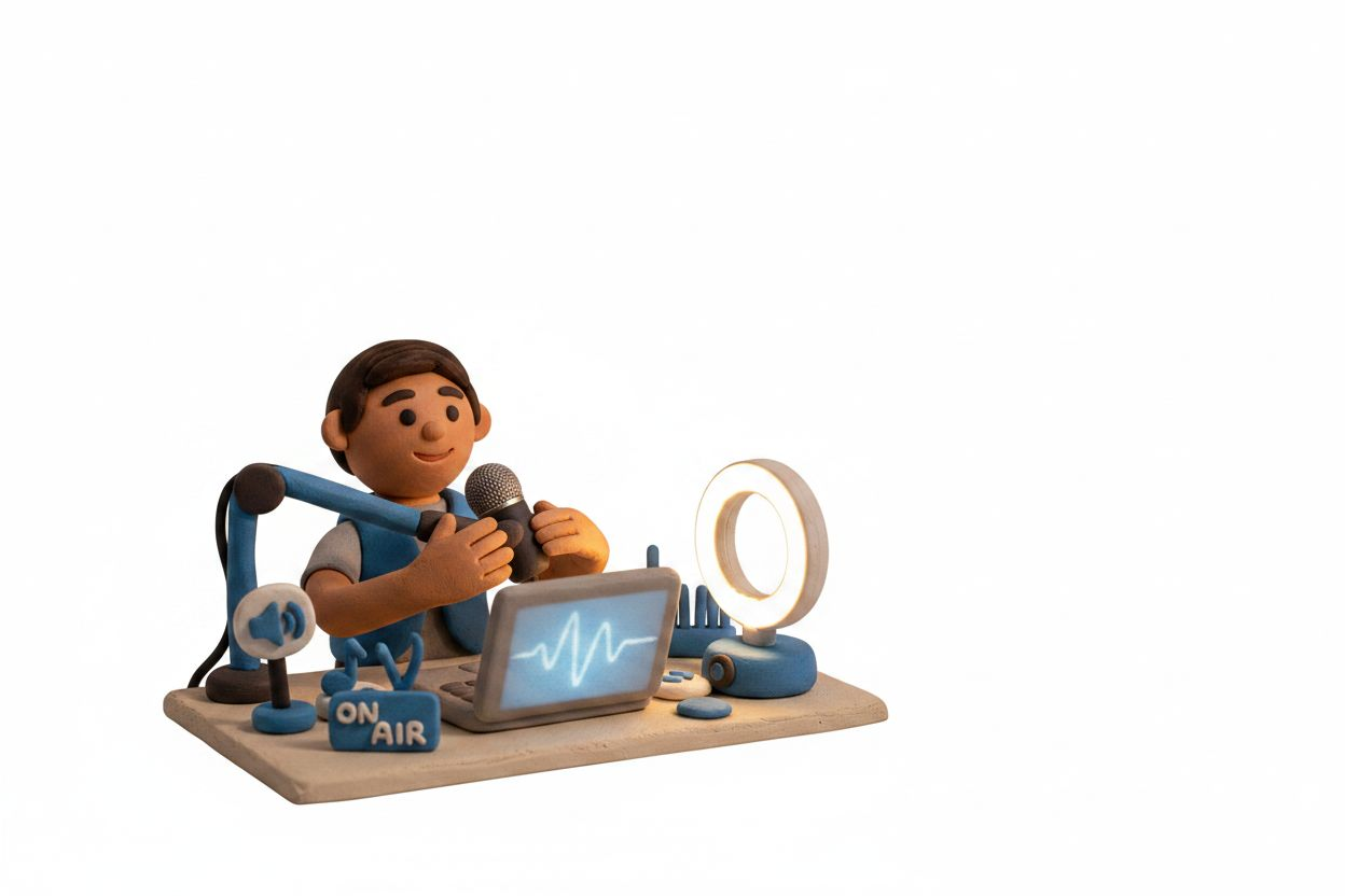 Person livestreaming from a home workspace