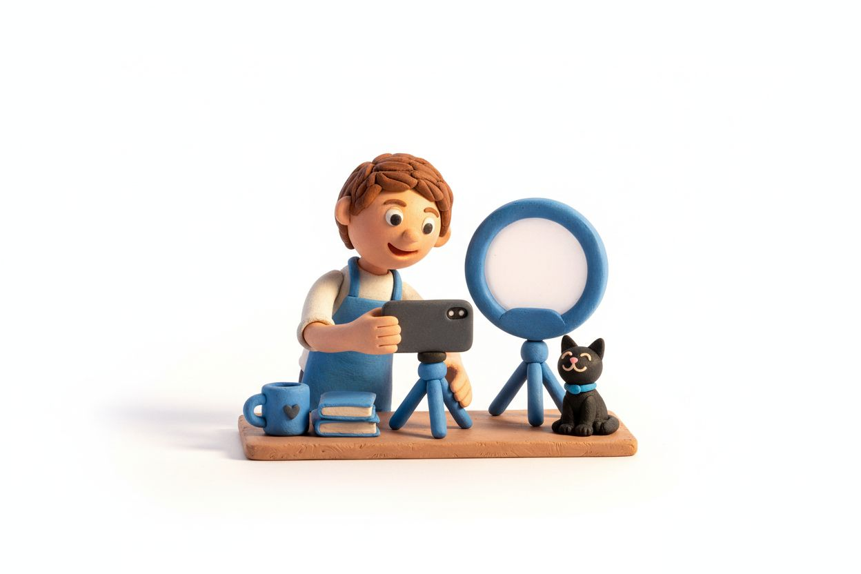 Person recording a casual product review at home