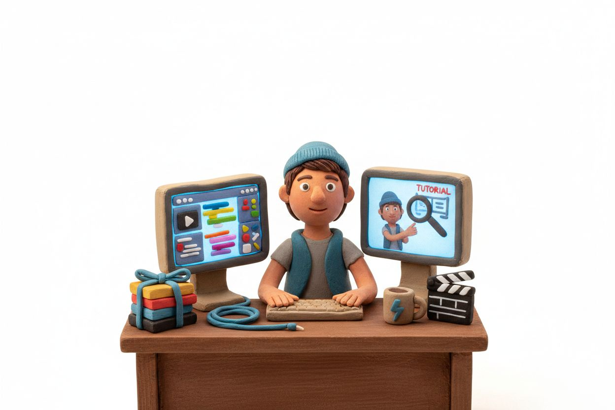 Person working at a desk with computer monitors