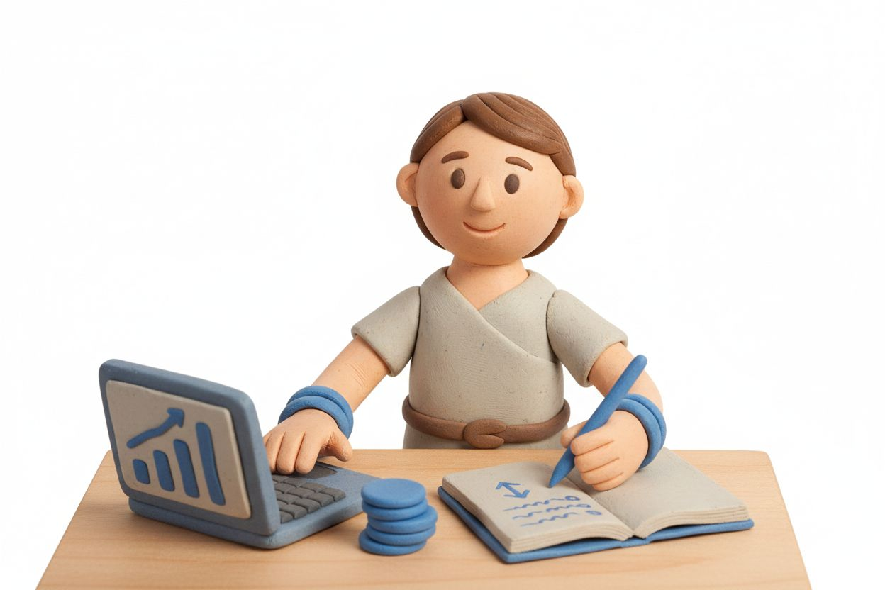 Person working at a laptop and taking notes