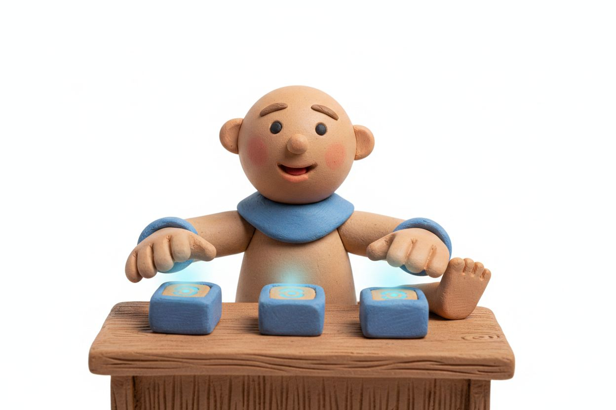 Overhead view of multiple devices on desk