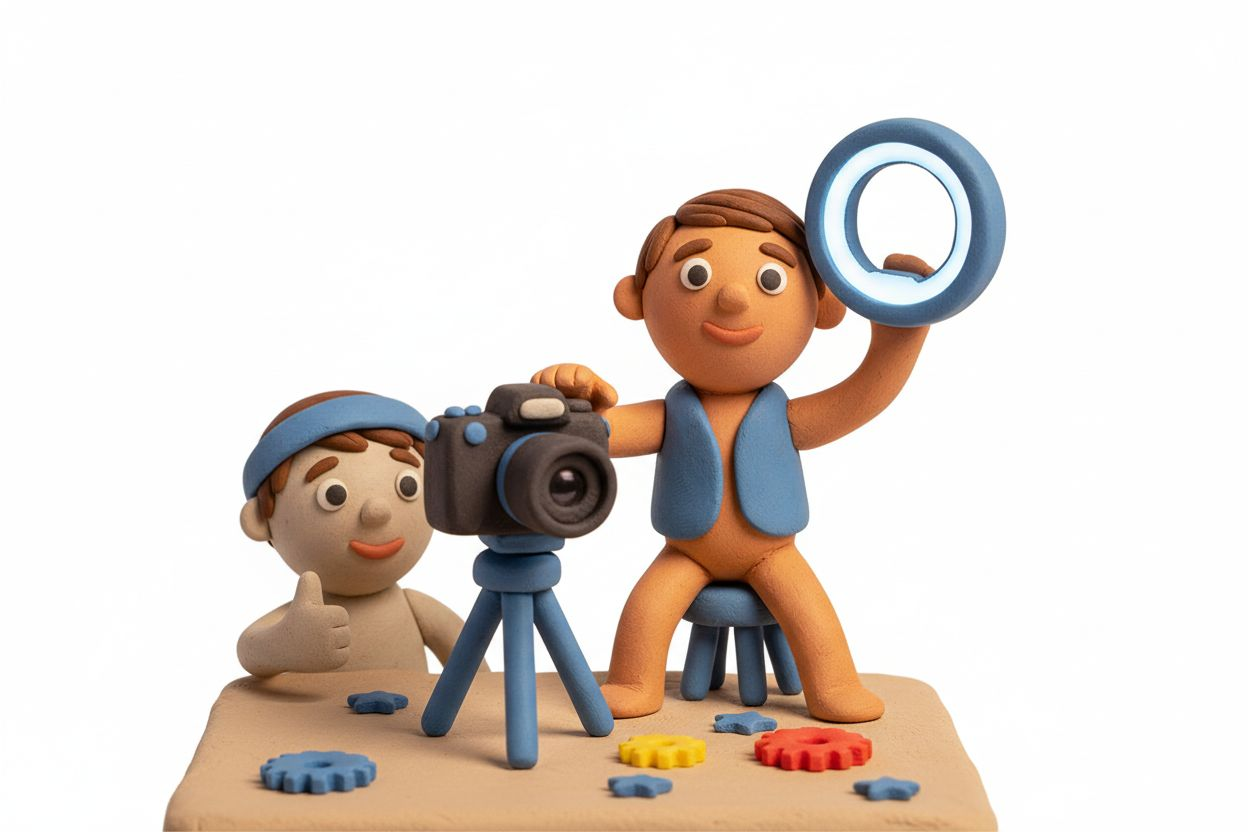 Casual content creator workspace with recording equipment