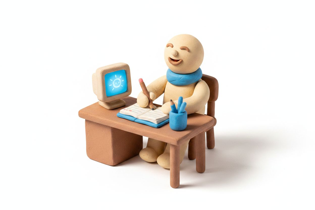 Person working thoughtfully at a desk