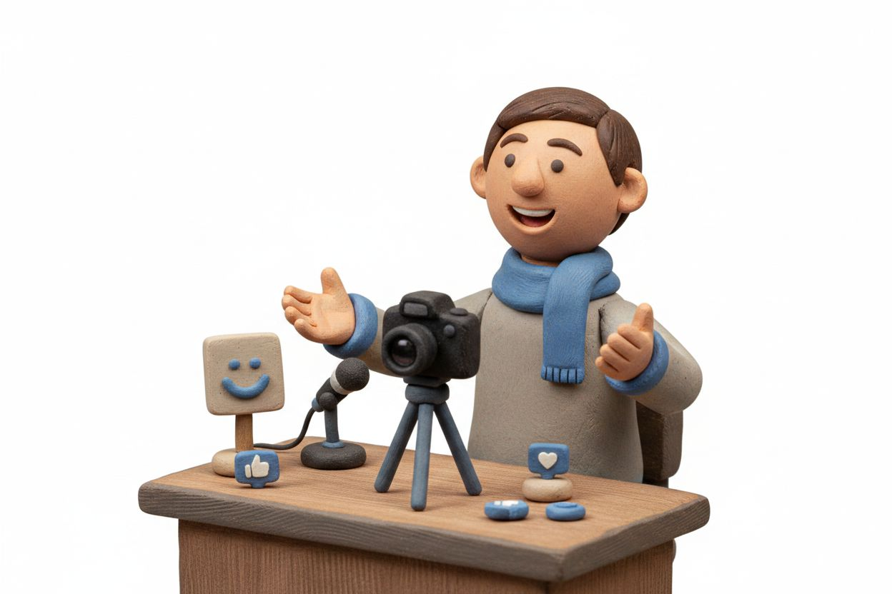 Person recording a casual video at a desk