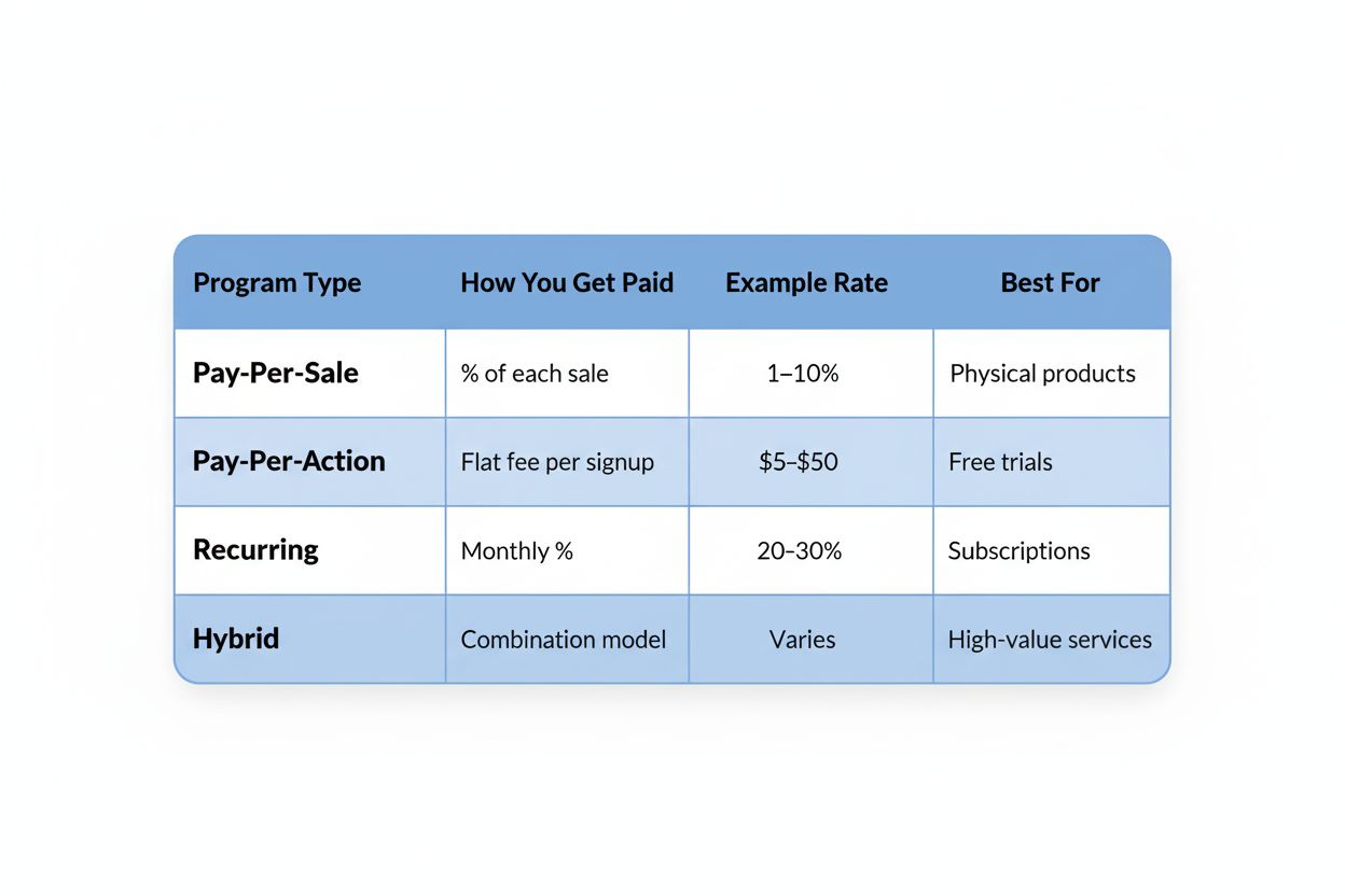 Comparison chart of different referral program options